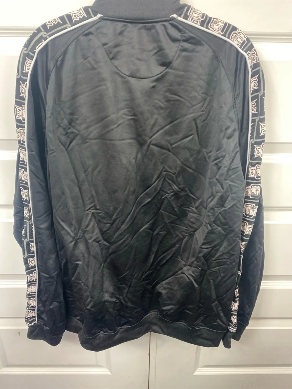 MMA Elite Jacket Black Full Zip Track Top Logo Tape Sleeves Athletic Outerwear M